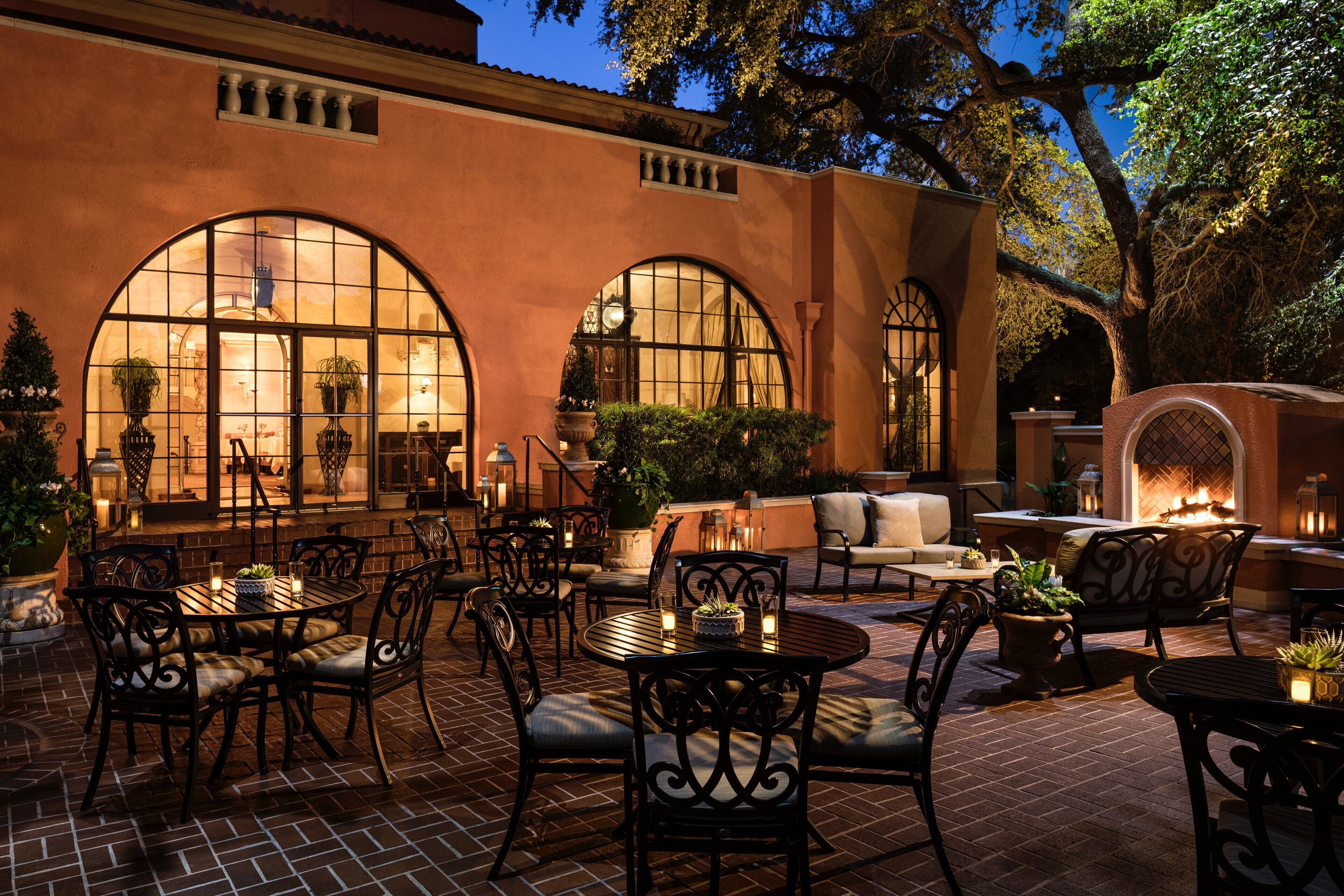 Terrace seating and fire feature at Rosewood Mansion on Turtle Creek