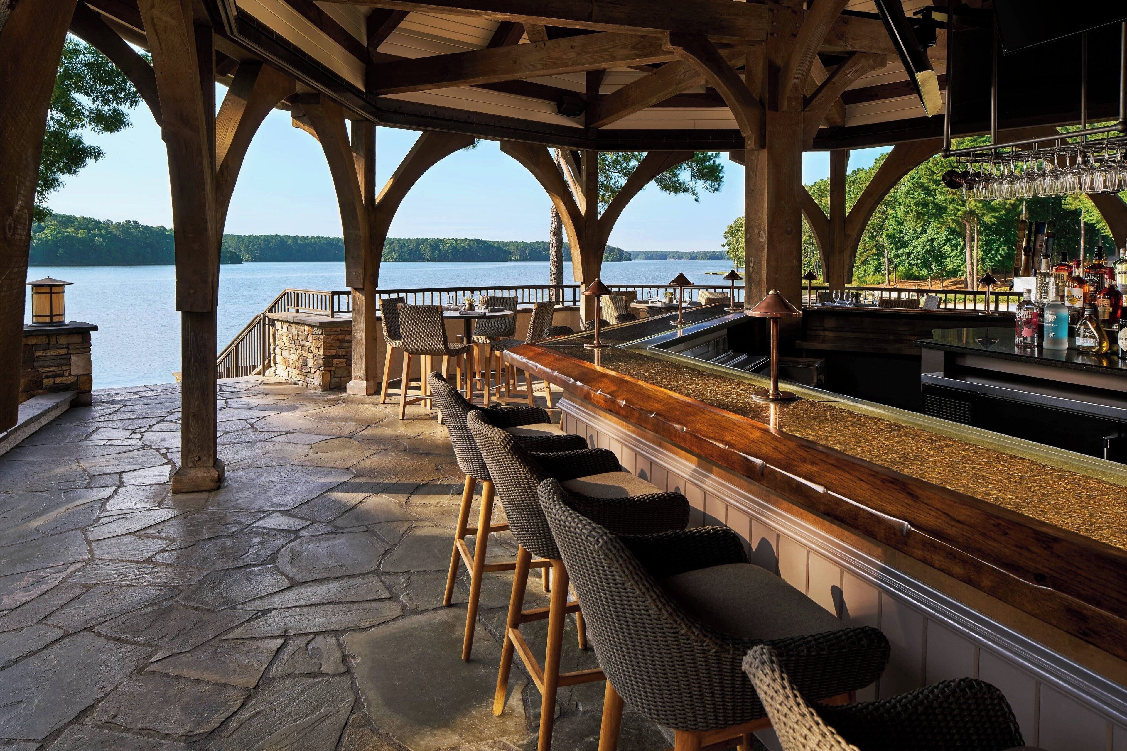Lake-facing shared bar terrace at The Ritz-Carlton Reynolds, Lake Oconee