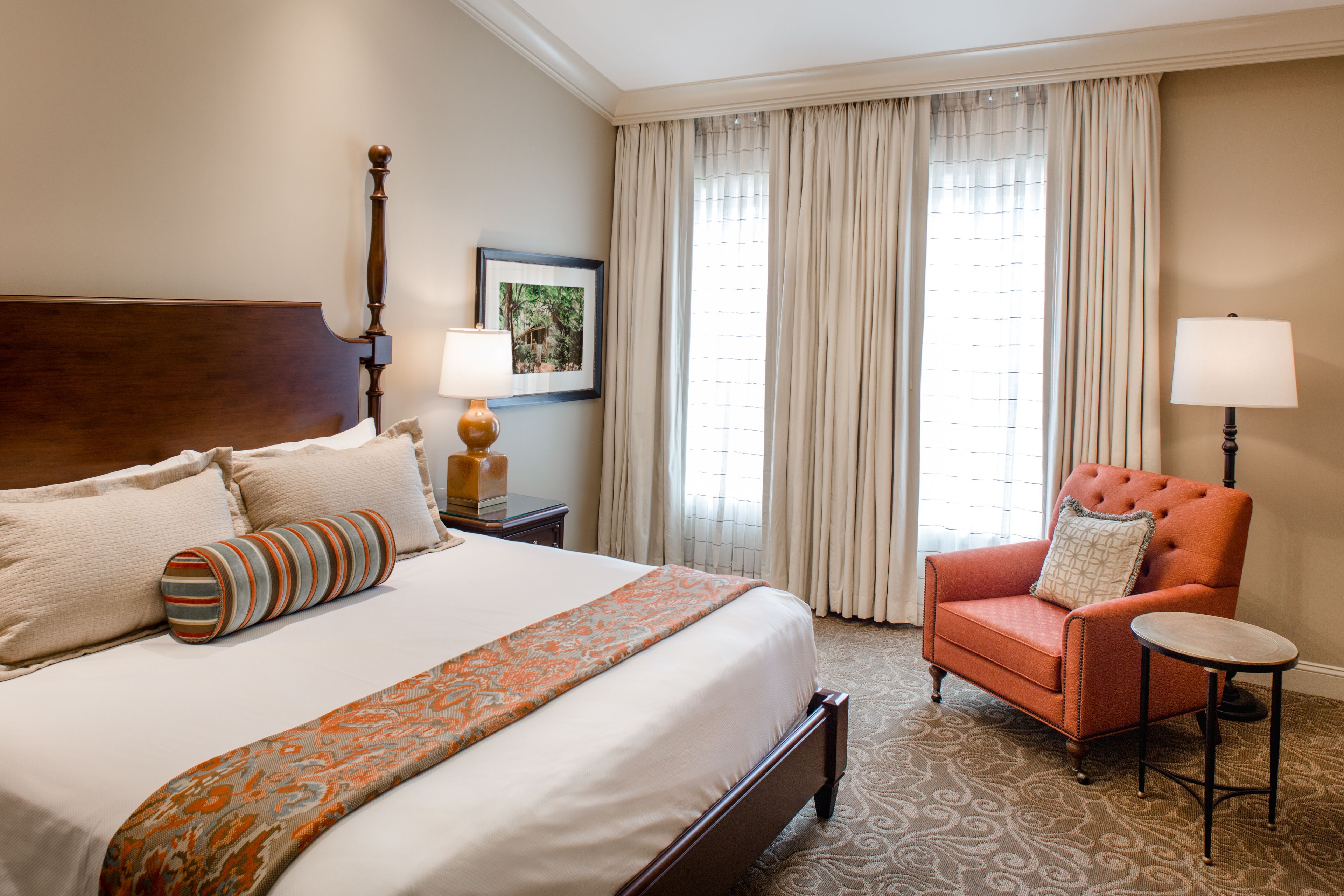 Inn King bedroom at Barnsley Resort; cottage features are separate