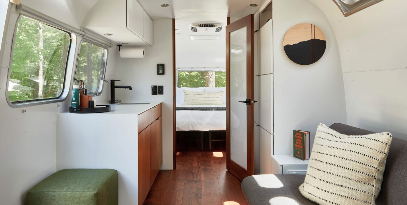 Accommodation interior shown on the AutoCamp Catskills page
