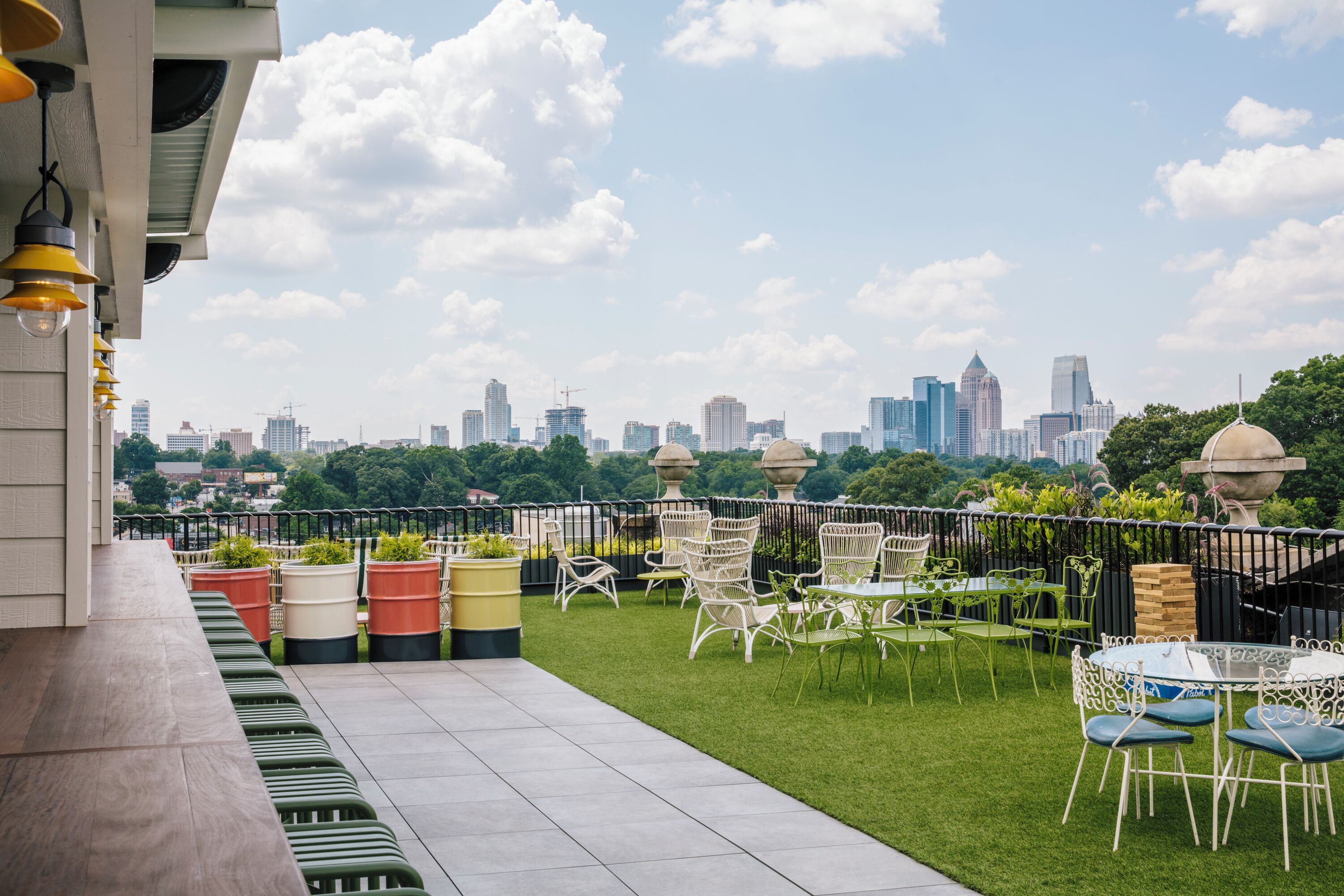 Skyline outlook from the shared rooftop terrace at Hotel Clermont Atlanta