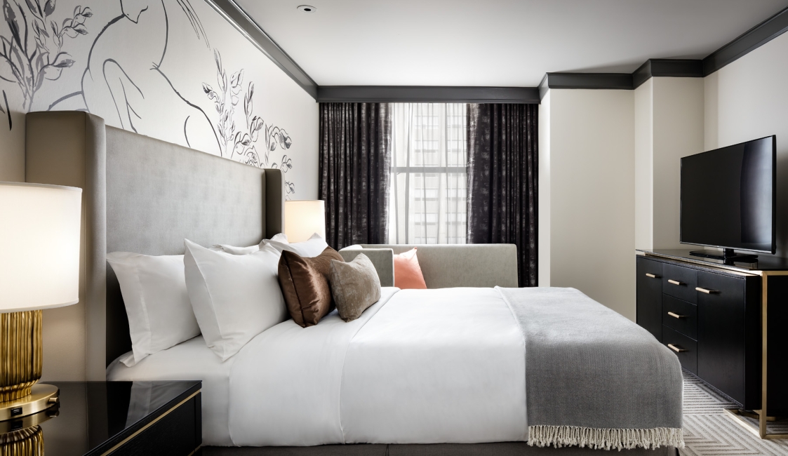 King guestroom image published on The Gwen Deluxe King page; confirm the booked category