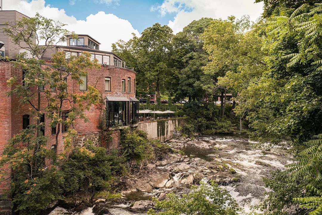 The Roundhouse buildings beside the waterfall in Beacon