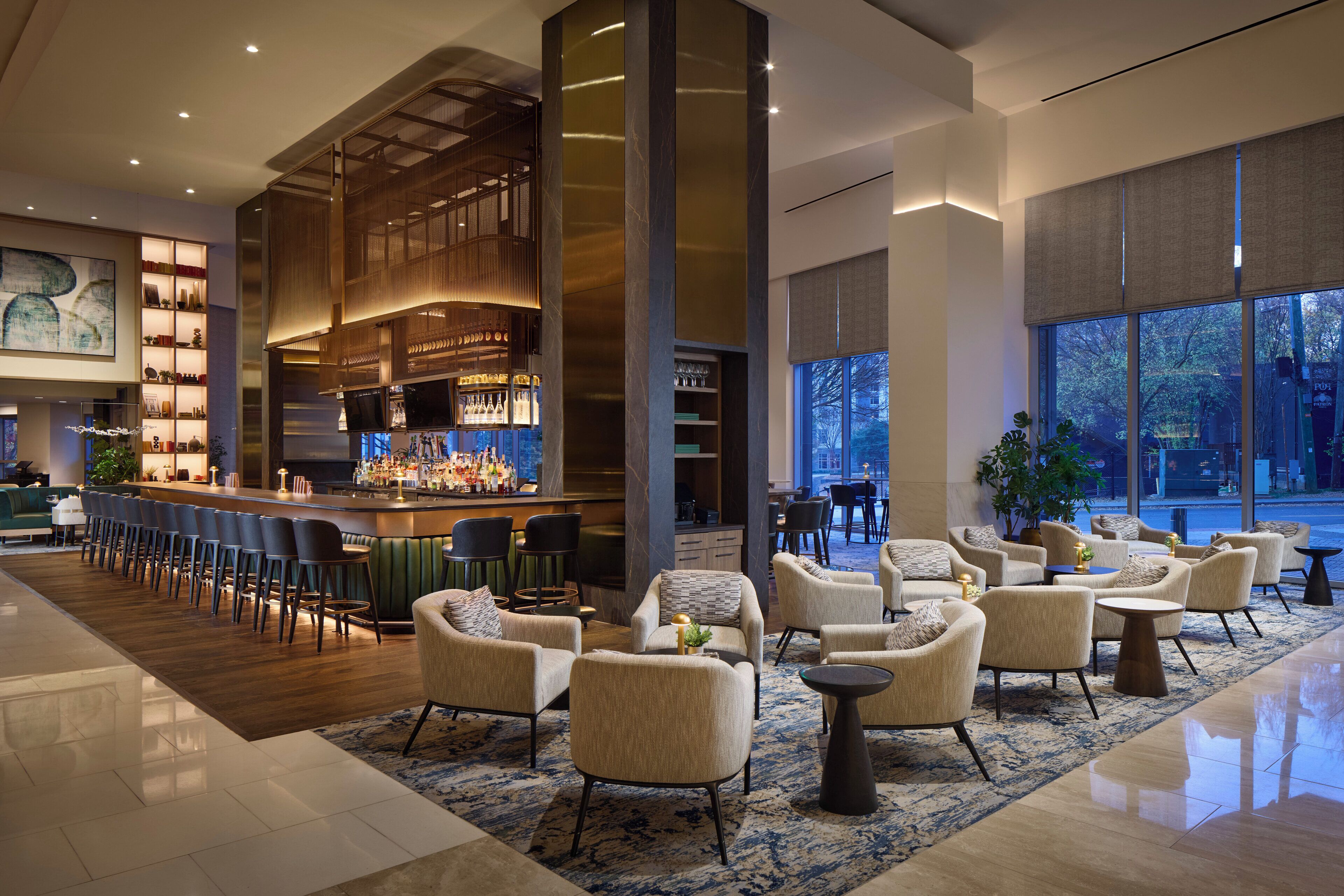 Seating and bar in the Loews Atlanta lobby