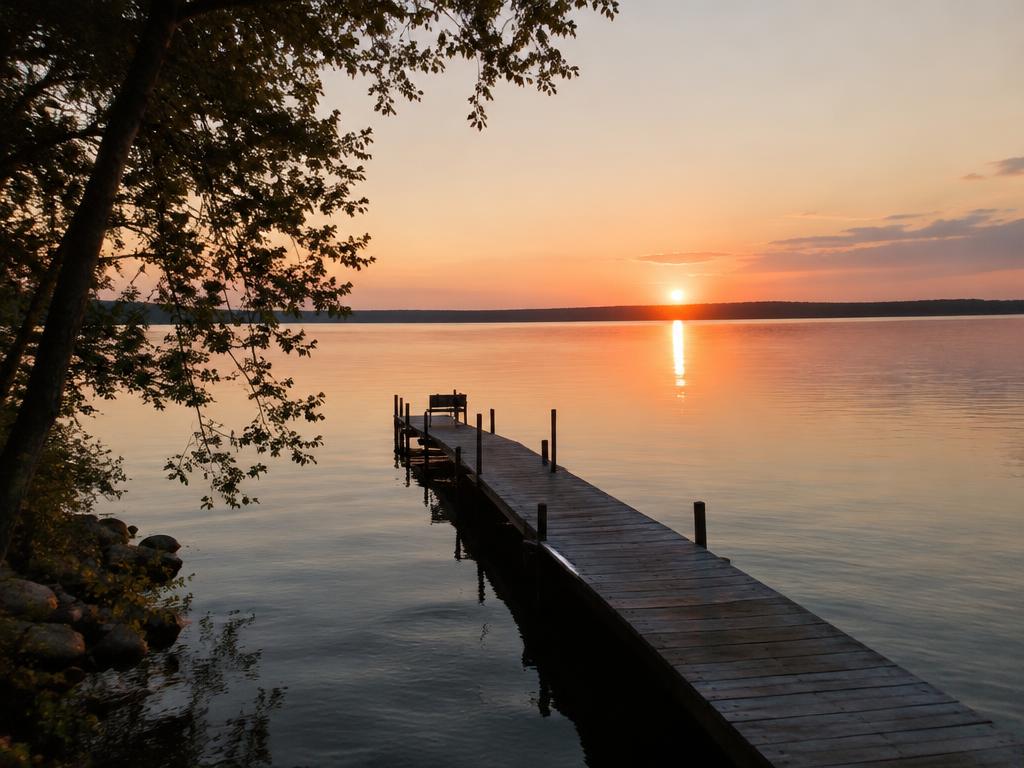 Illustrative image: a wooden pier stretching into a calm lake at sunset